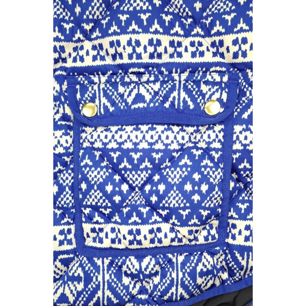 J. Crew Vest Down Feather Quilted Puffer Blue Snowflake Women Excursion XL Isle - Picture 3 of 7